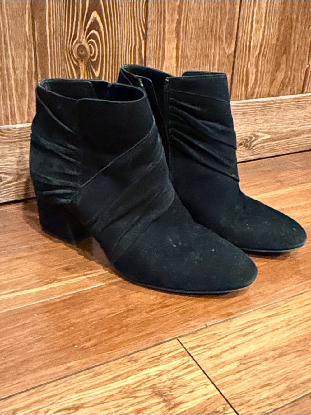 Franco Sarto Black Suede Ankle Booties with Low Block Heel